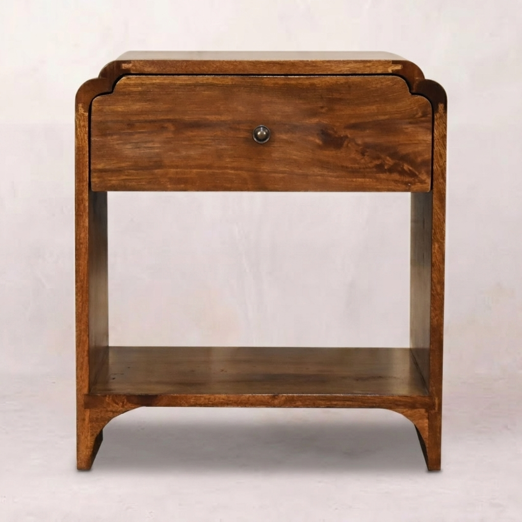 Newton Nightstand — Solid Mango Wood, Chestnut Finish