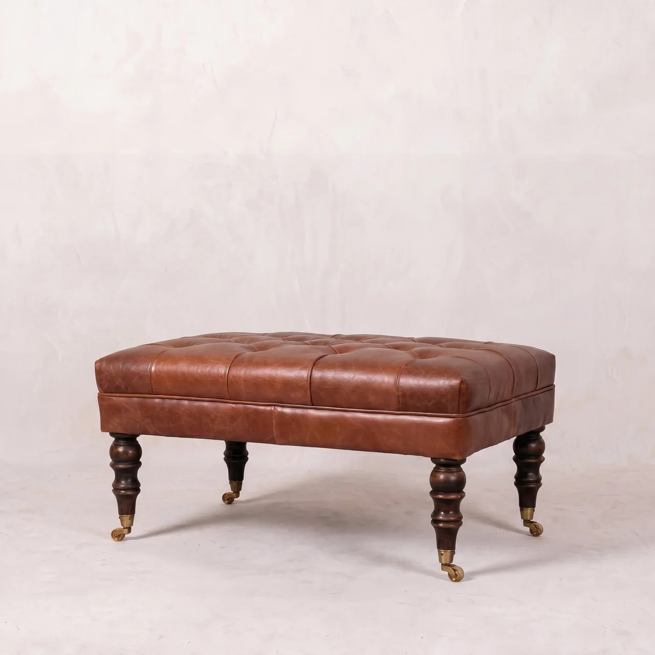 Buffalo Brown Leather Ottoman with Castor Legs