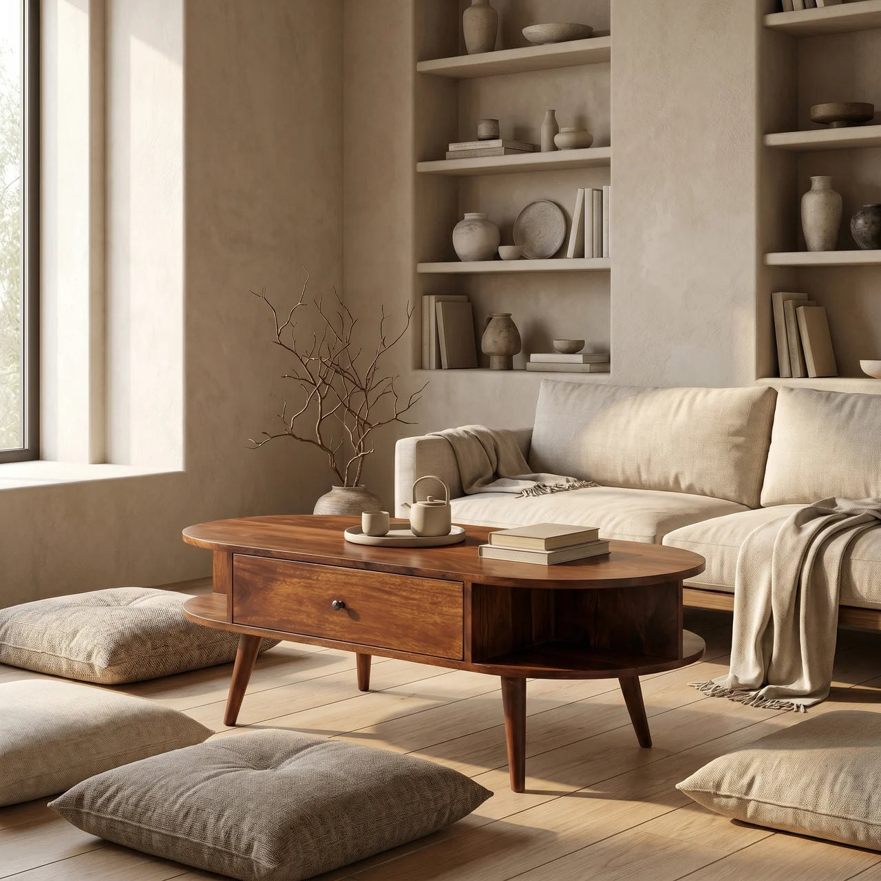 Chestnut Oval Coffee Table with 2 Drawer