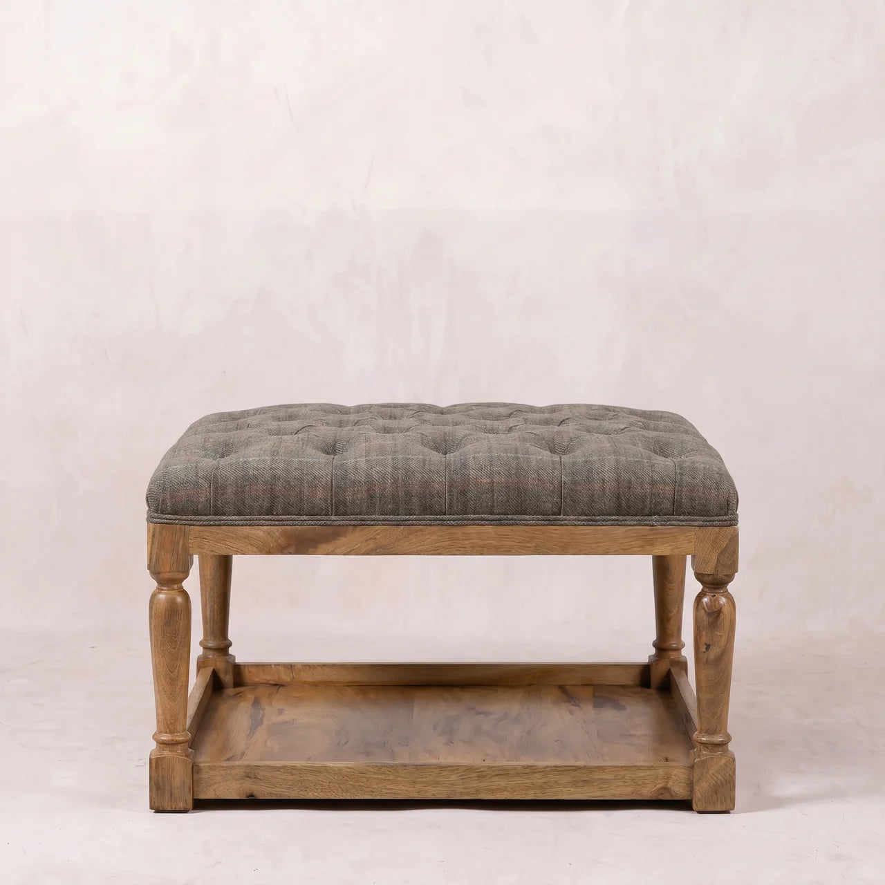 Multi Tweed Footstool with Shelf