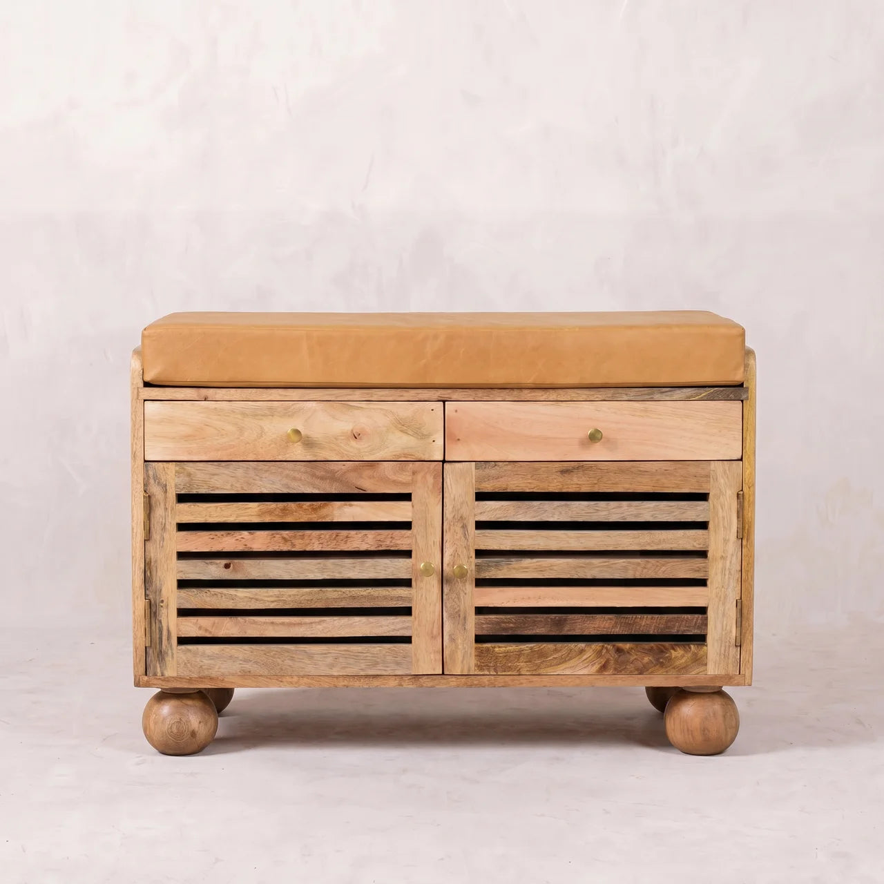 Shutter Oak-ish Shoe Rack with 2 drawers