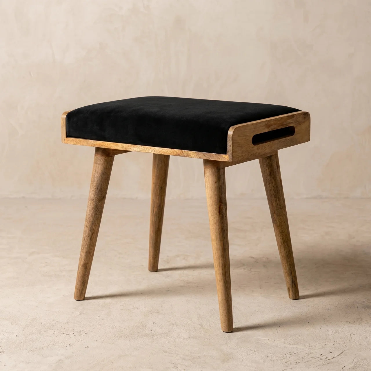 Black Velvet Tray Style Footstool