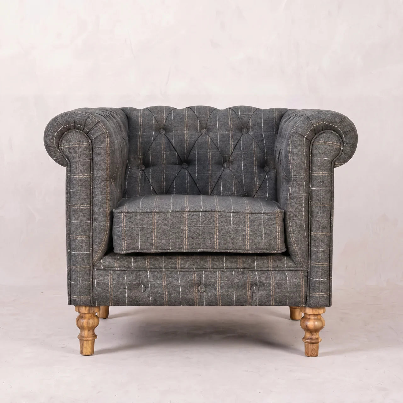 Pewter Tweed Chesterfield Armchair