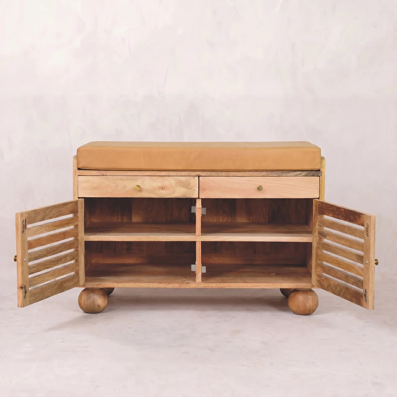 Shutter Oak-ish Shoe Rack with 2 drawers