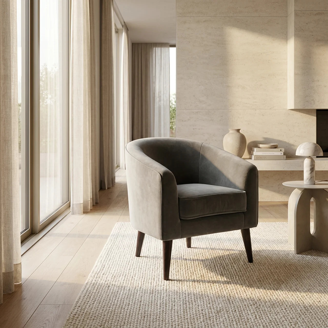 Grey Velvet Nordic Style Armchair