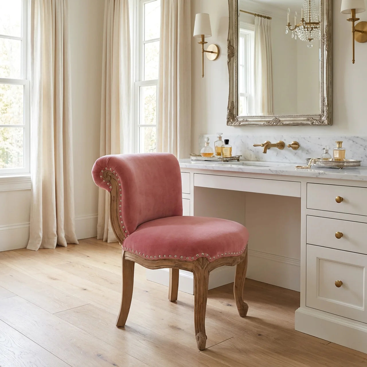 Pink Velvet Studded Chair