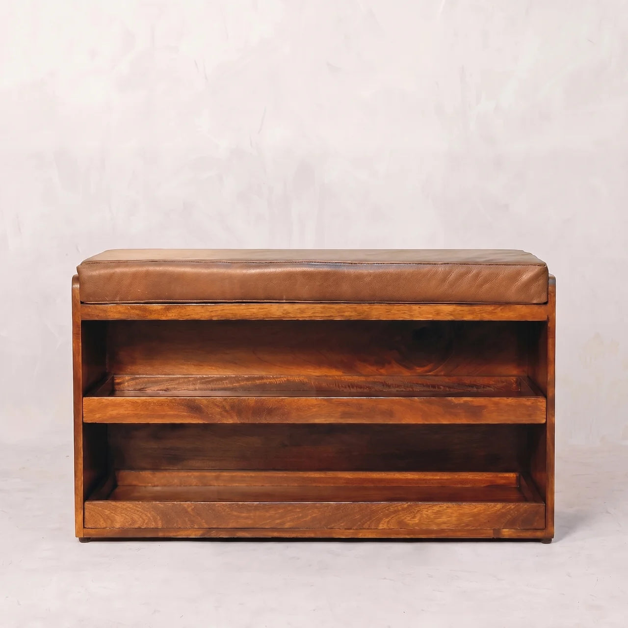 Buffalo Hide Pull out Chestnut Shoe Storage Bench