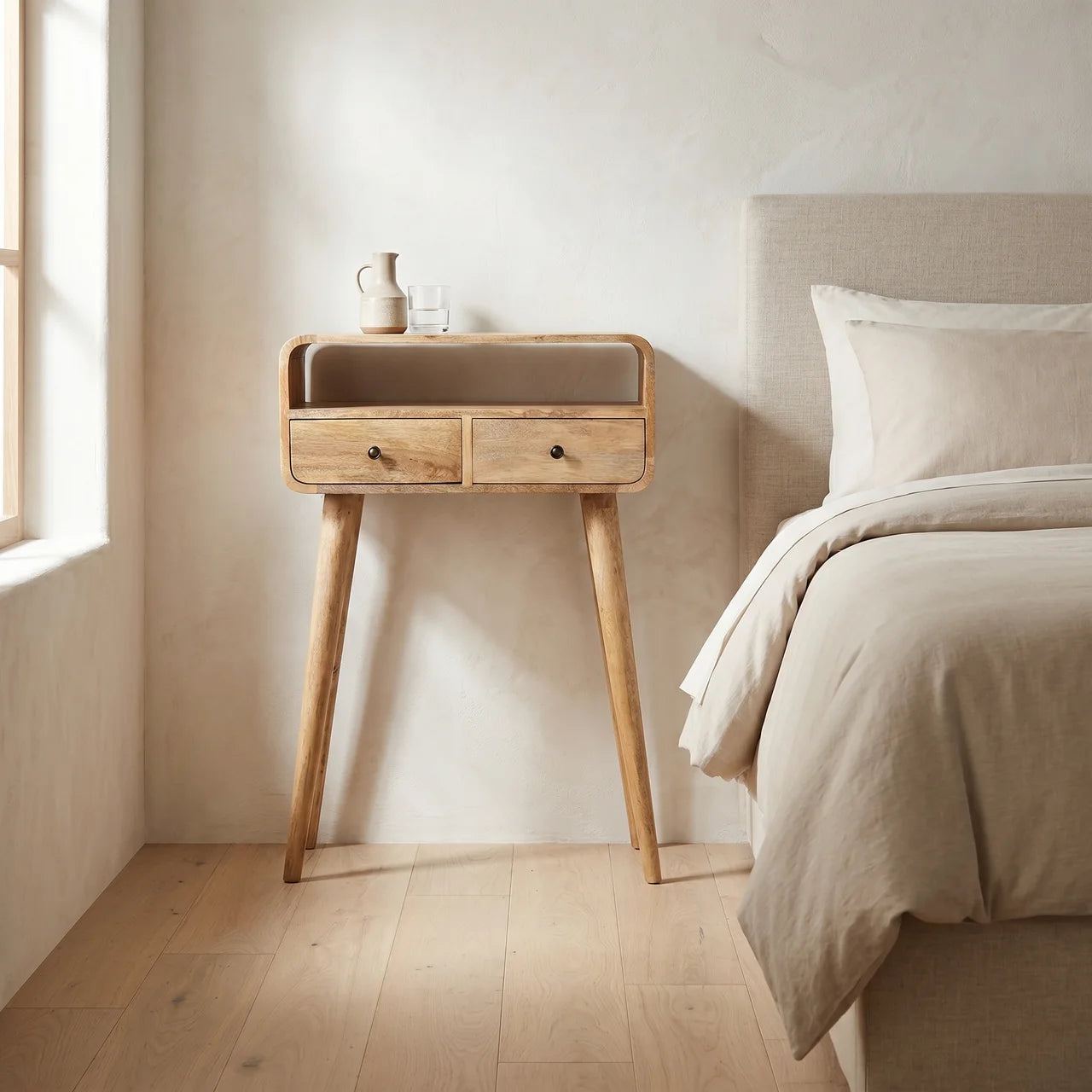 Mini Curved Oak-ish Console Table