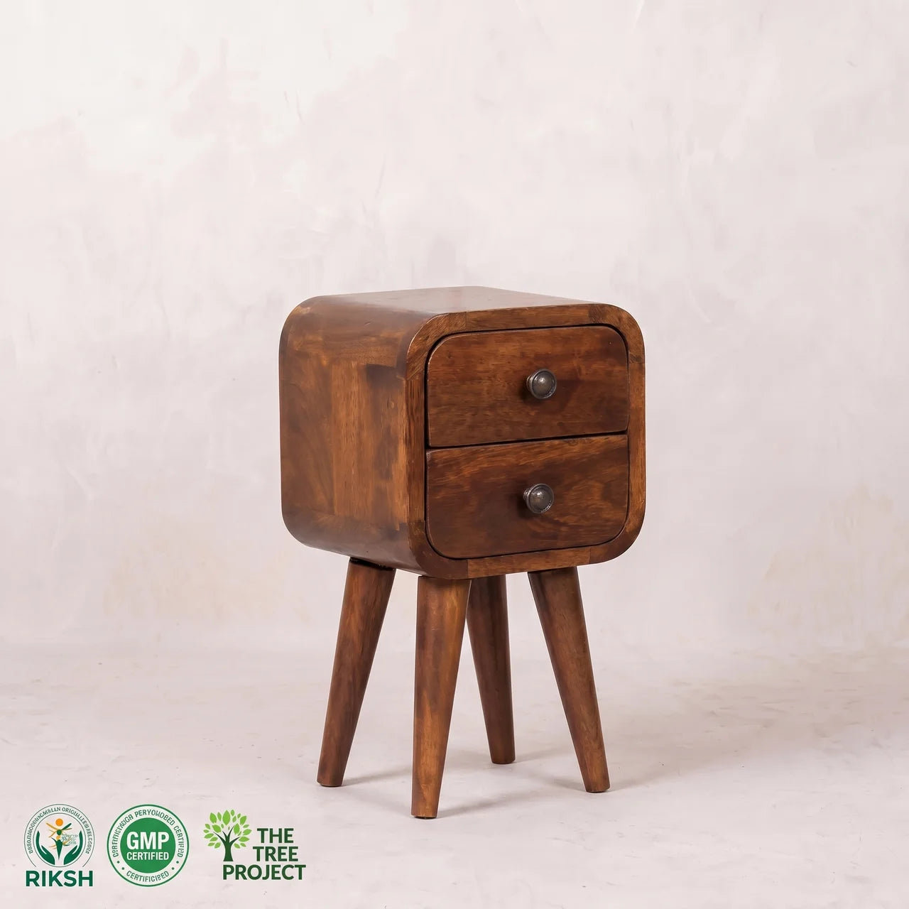 Extra Mini Curved Chestnut Mango Wood Bedside Table
