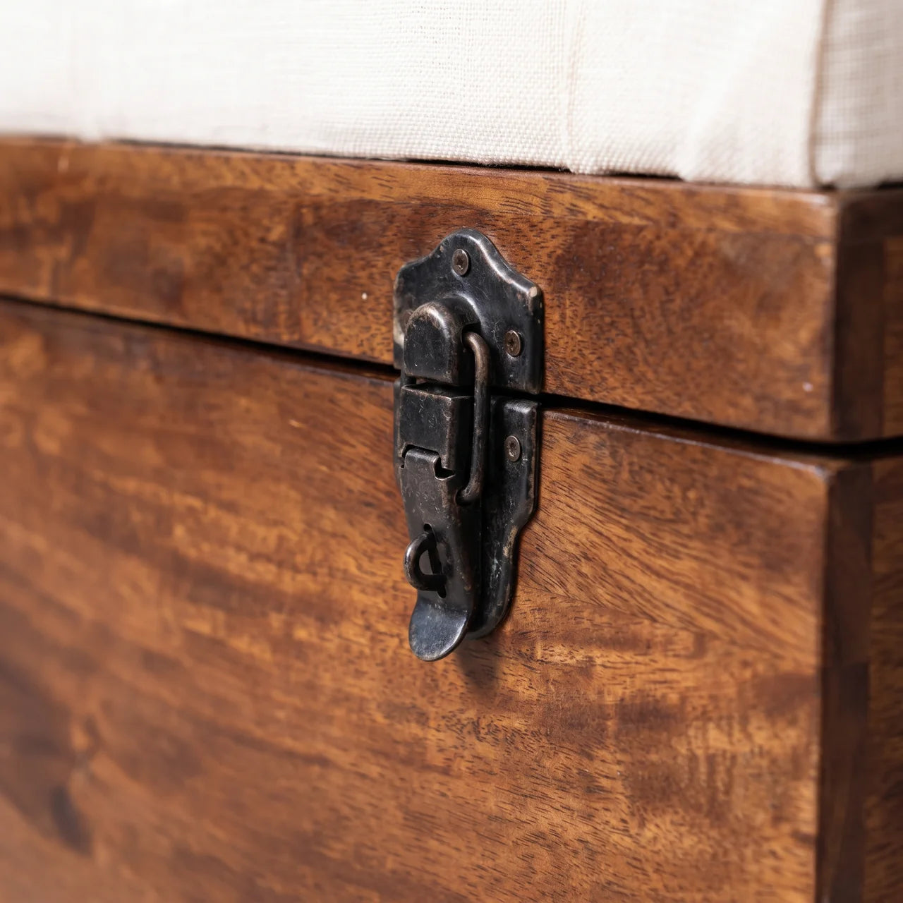 California Walnut White Linen Storage Trunk