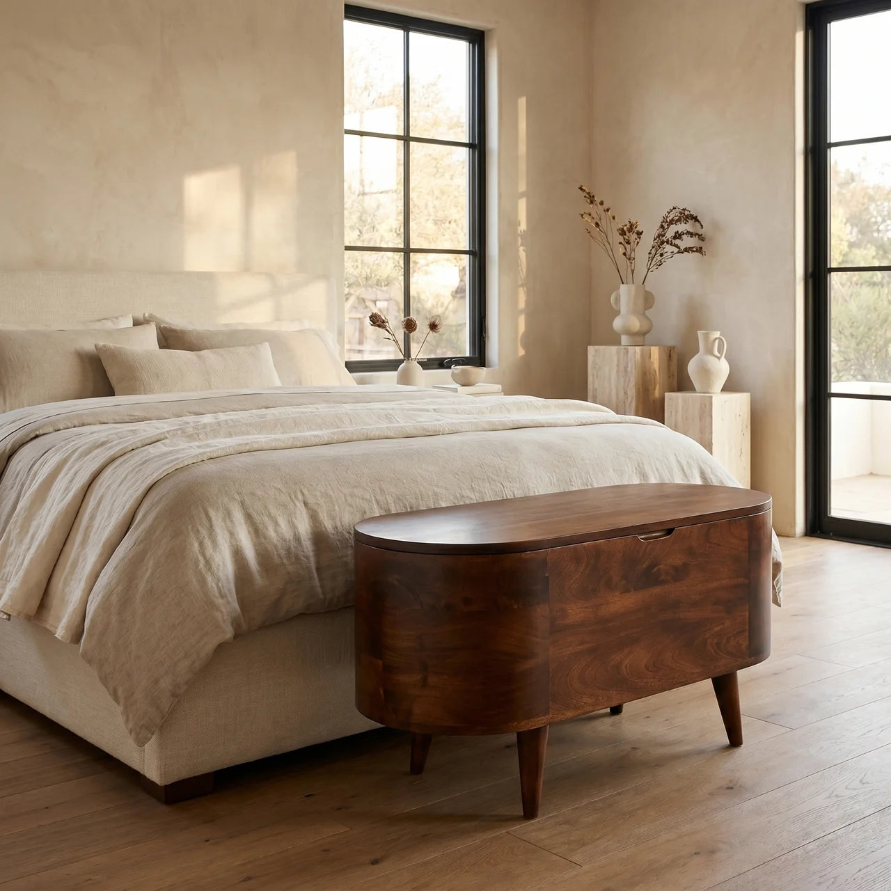 California Walnut Rounded Lid up Blanket Box