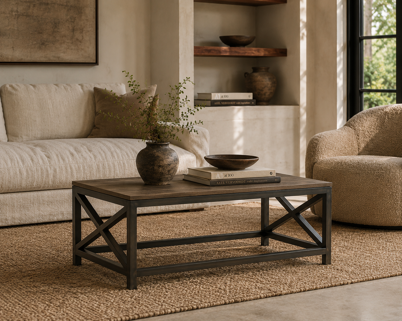Industrial Cross Metal Oatmeal Coffee Table