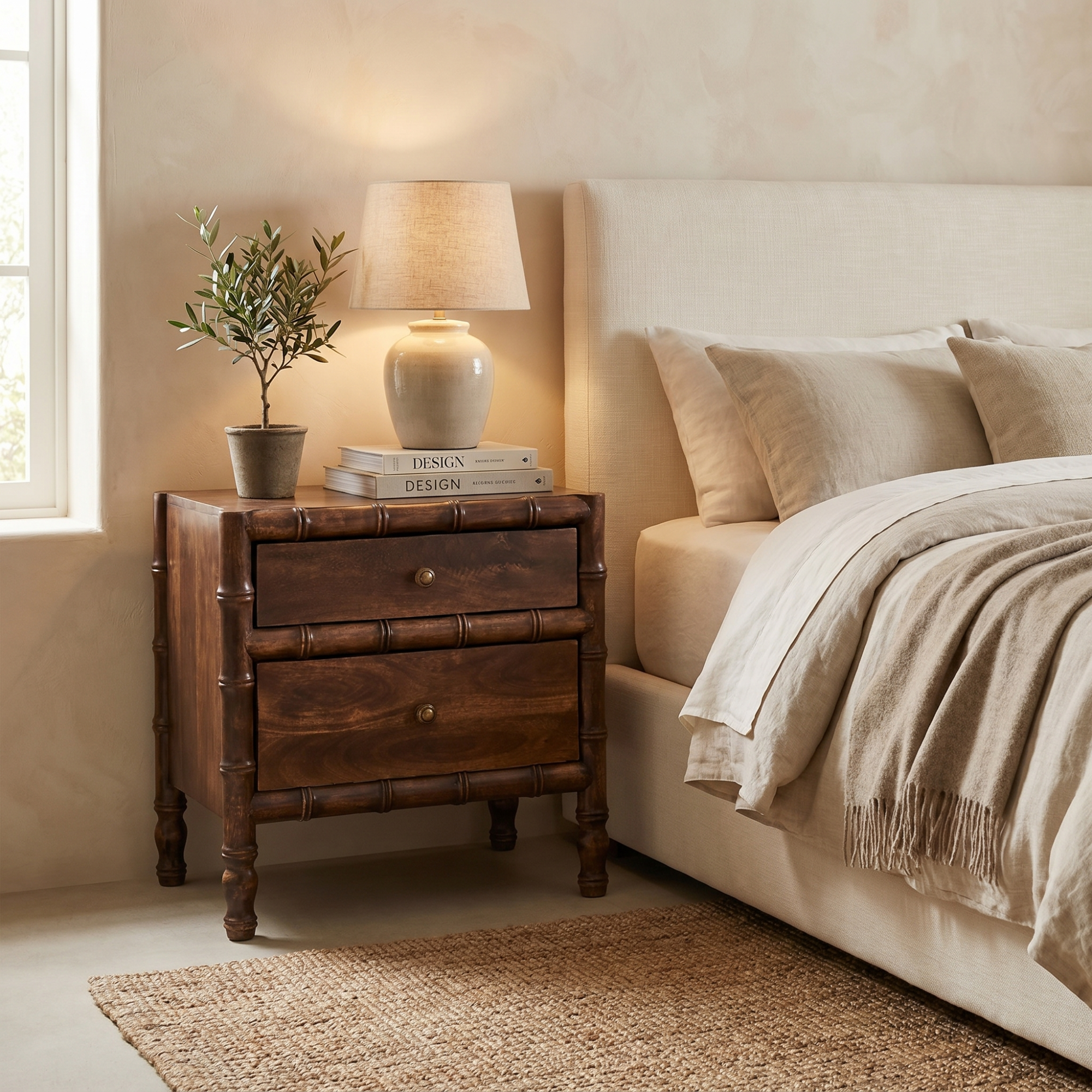 Bamboo Frame Nightstand in Roasted Almond