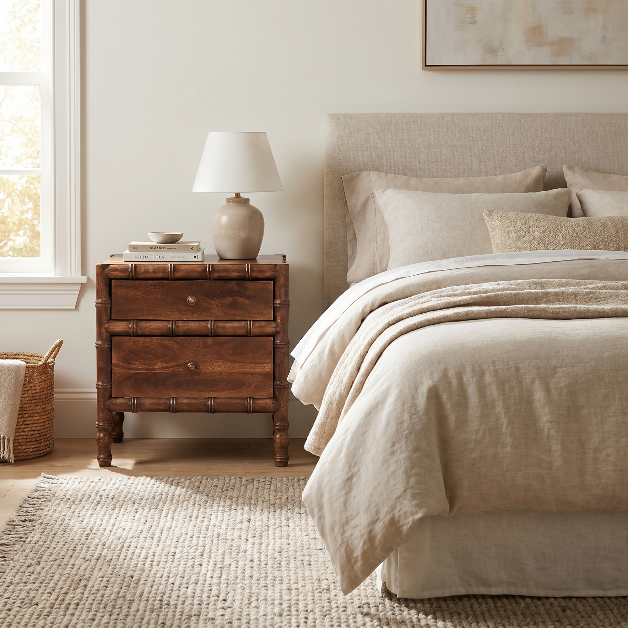 Bamboo Frame Nightstand in Roasted Almond