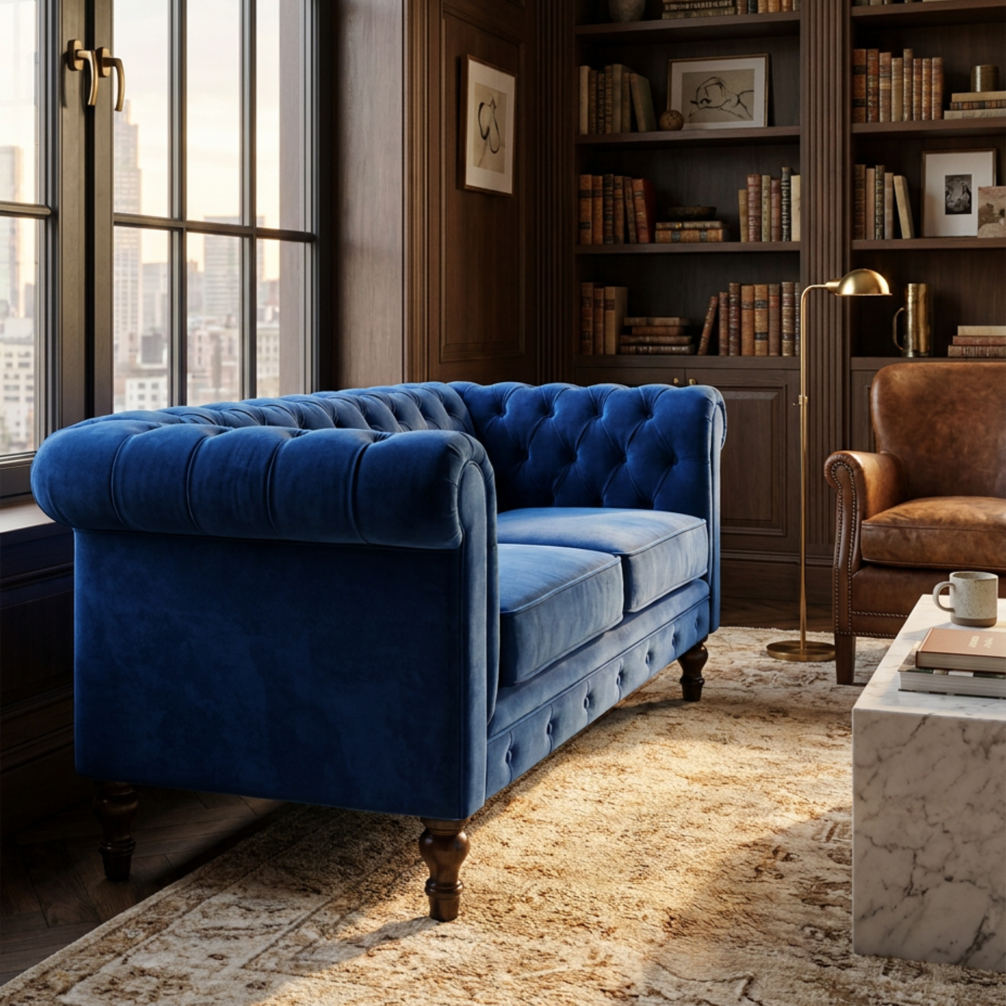 Royal Blue Velvet Chesterfield Sofa