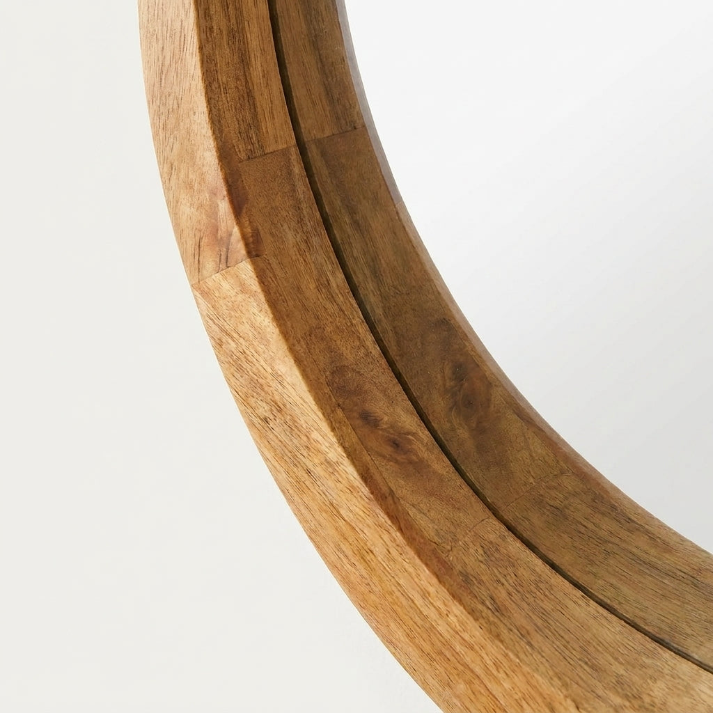 Wooden Round Mirror with 1 Shelf