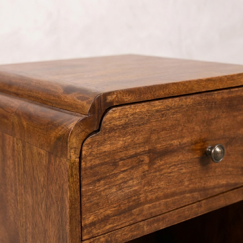 Newton Nightstand — Solid Mango Wood, Chestnut Finish