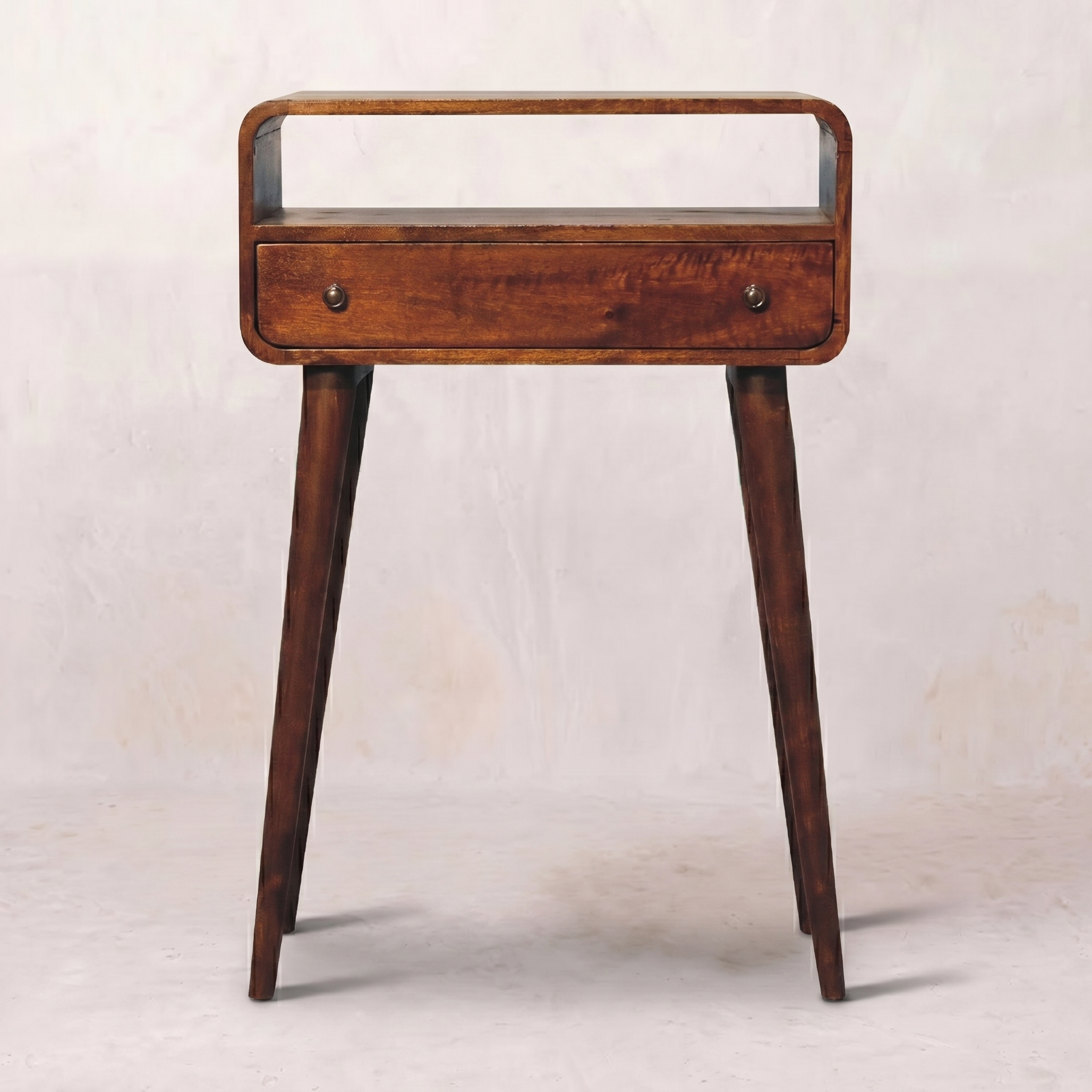 Chestnut Nordic Style One Drawer & One Open Slot Console Table