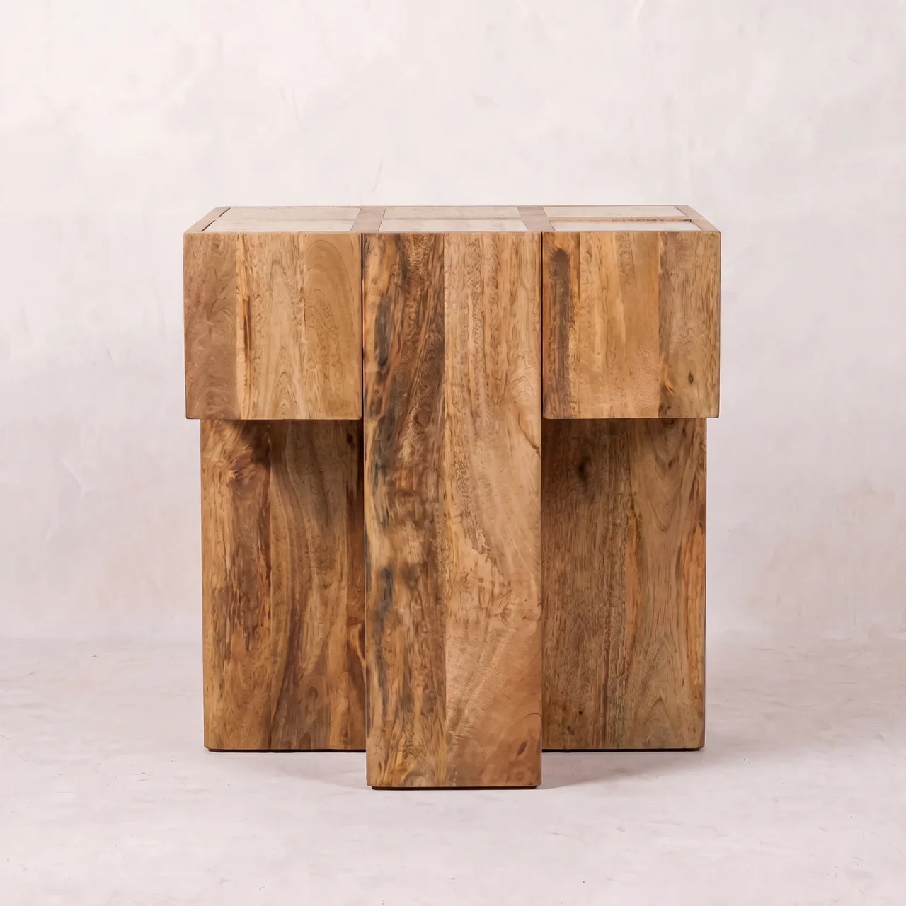 Travertine Top Block Side Table