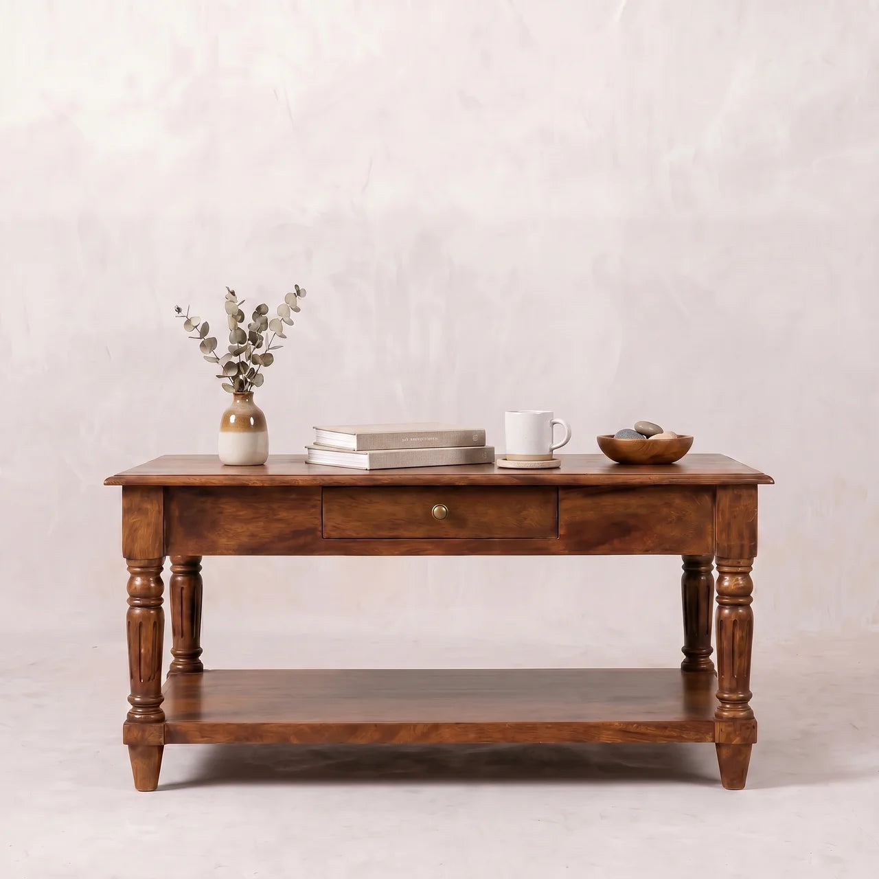 Turned Legs Chestnut 2 Drawer Coffee Table