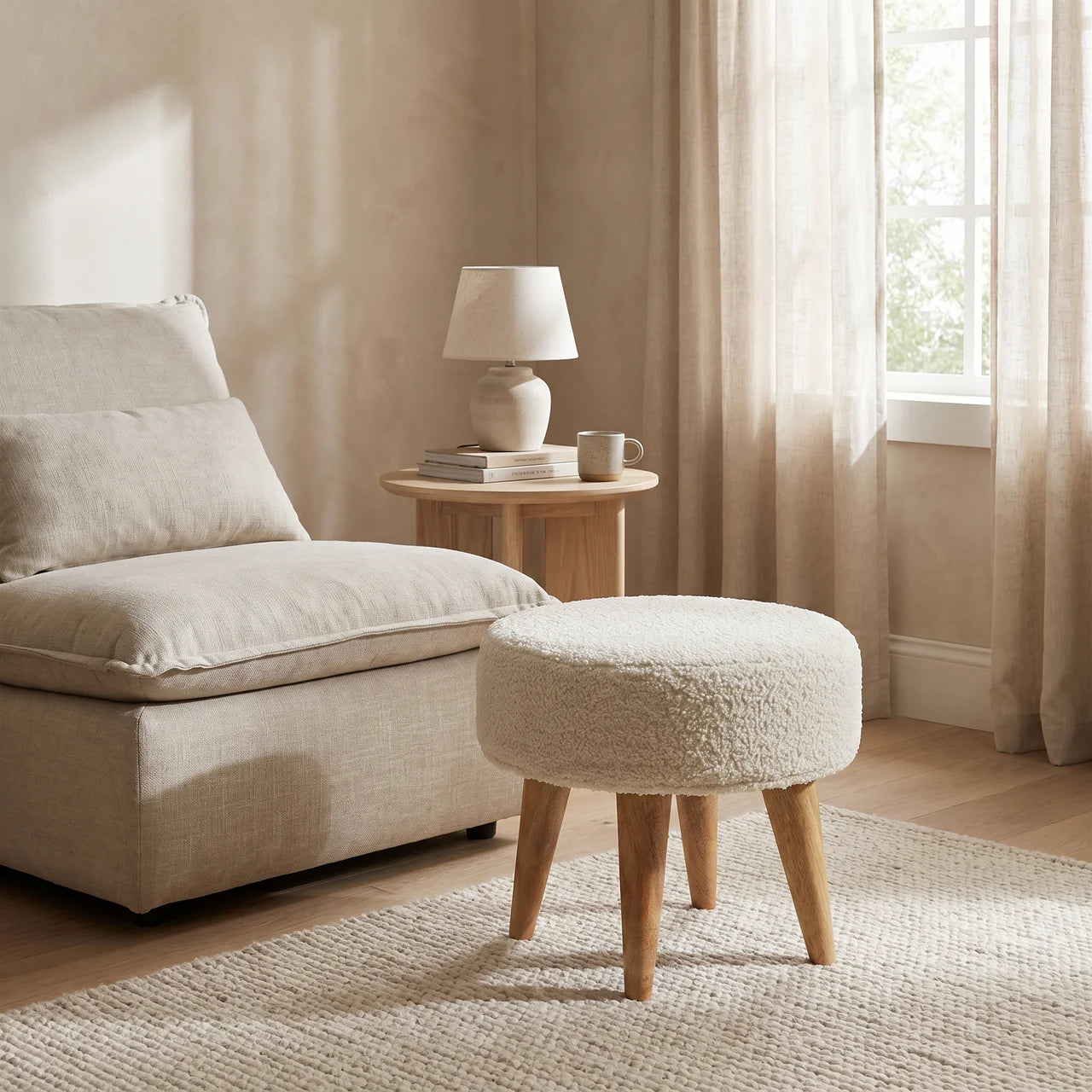 Cream Boucle Petite Footstool