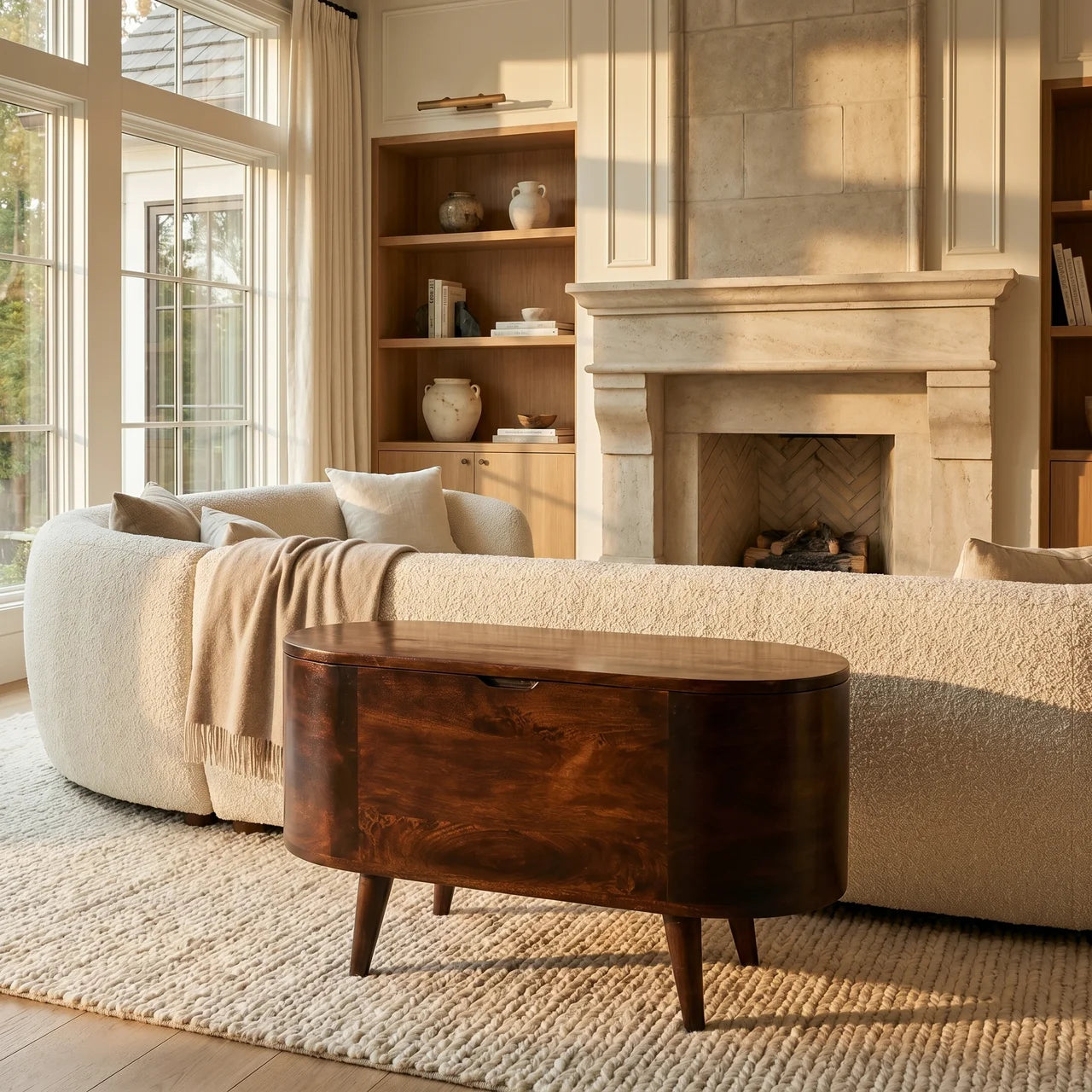 Light Walnut Rounded Lid-up Blanket Box