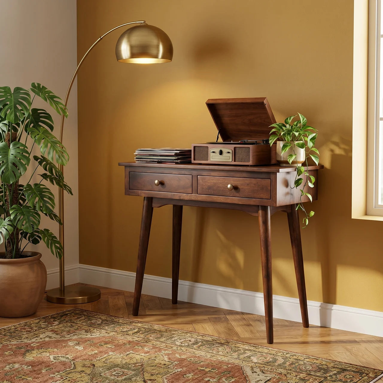 California Walnut Hallway 2 Drawer Console Table