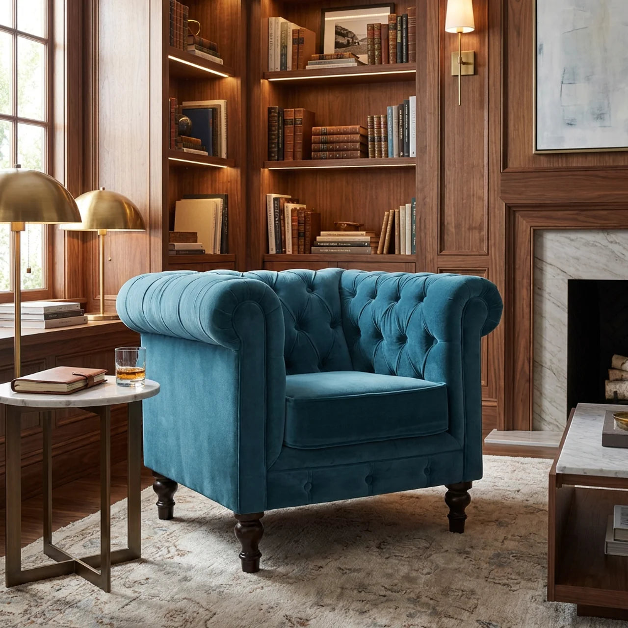 Teal Velvet Chesterfield Armchair