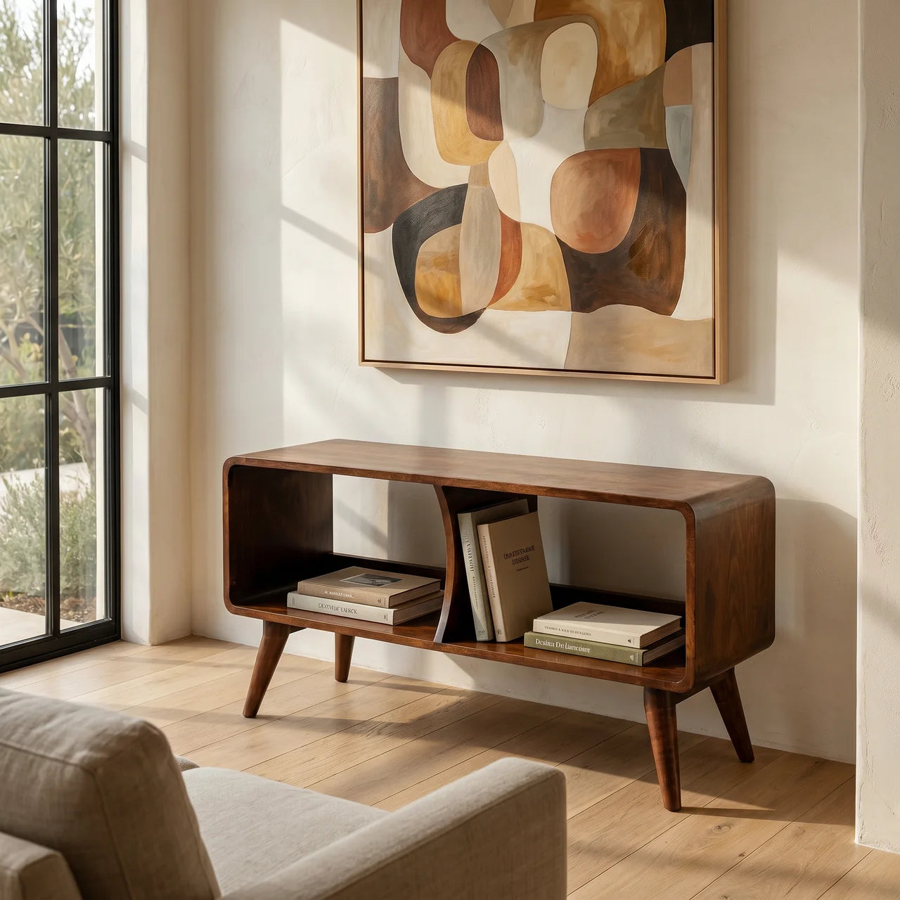 Curved Chestnut Double Slot Media Unit