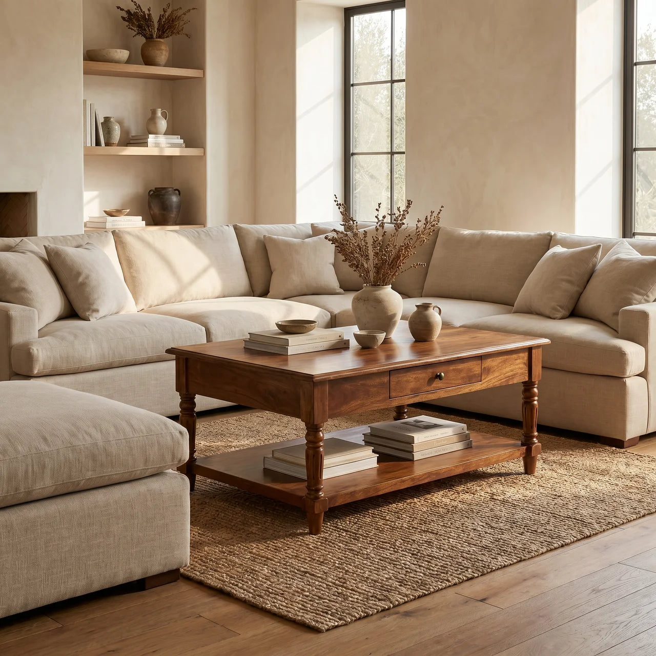 Turned Legs Chestnut 2 Drawer Coffee Table