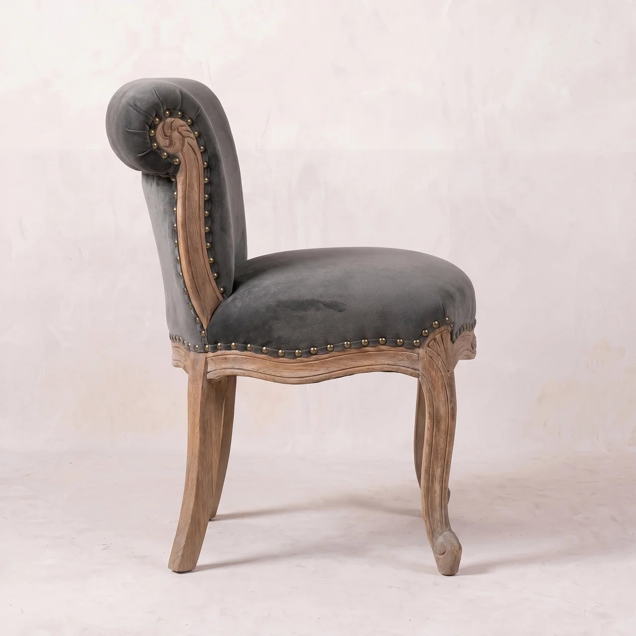 Grey Velvet Studded Chair