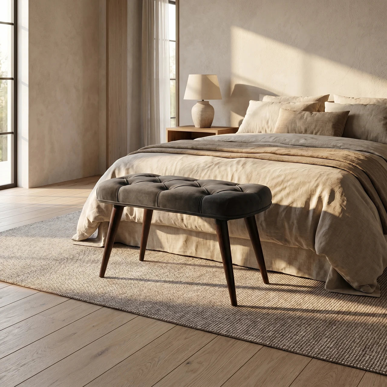 Grey Velvet Gold Base Footstool