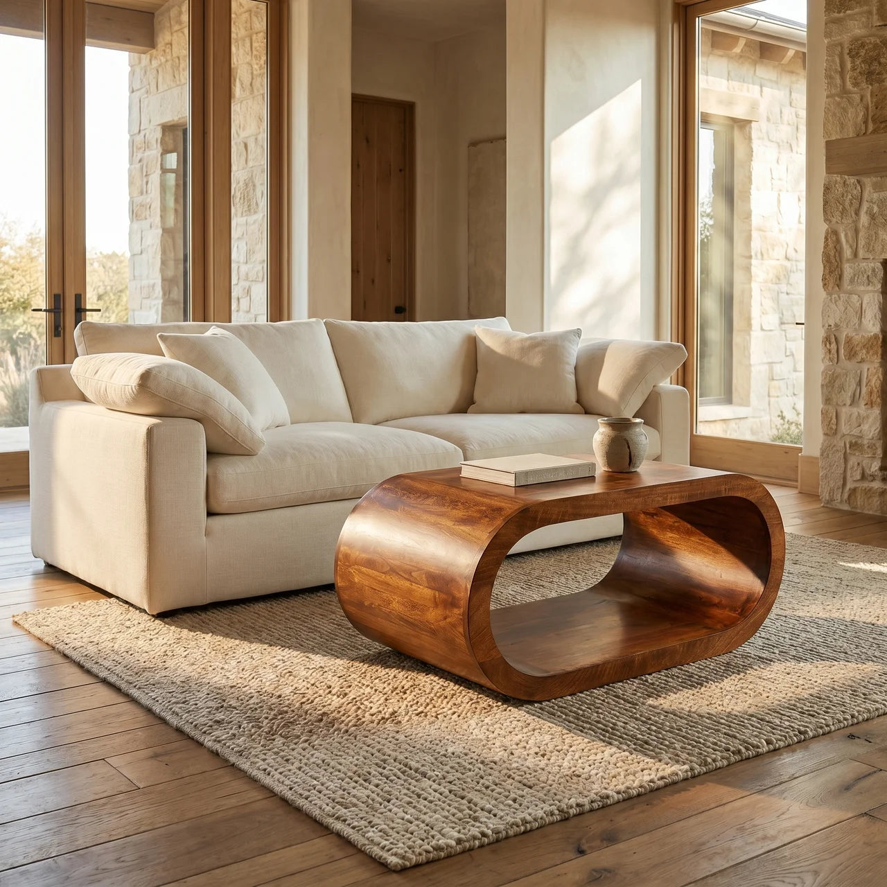 Amaya Solid Mango Wood Coffee Table in Chestnut