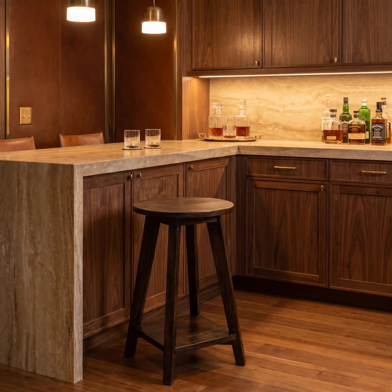 Walnut Undercarriage Bar Stool