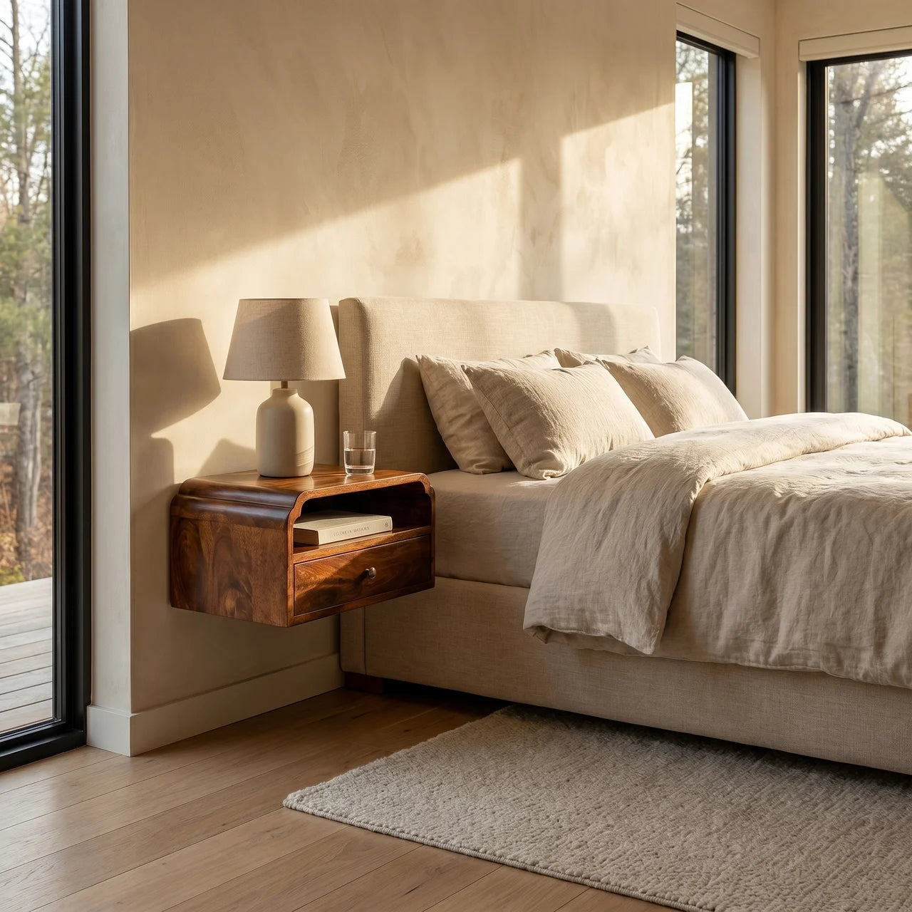 Avora Floating Chestnut Solid Mango Wood Nightstand
