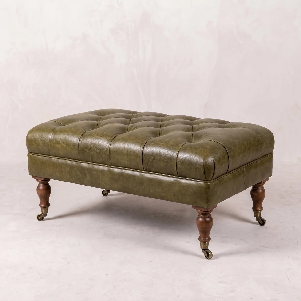 Buffalo Green Leather Ottoman with Castor Legs