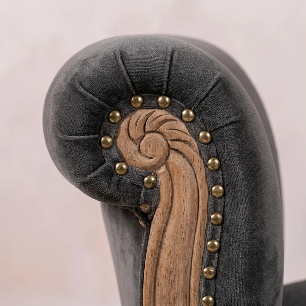 Grey Velvet Studded Chair