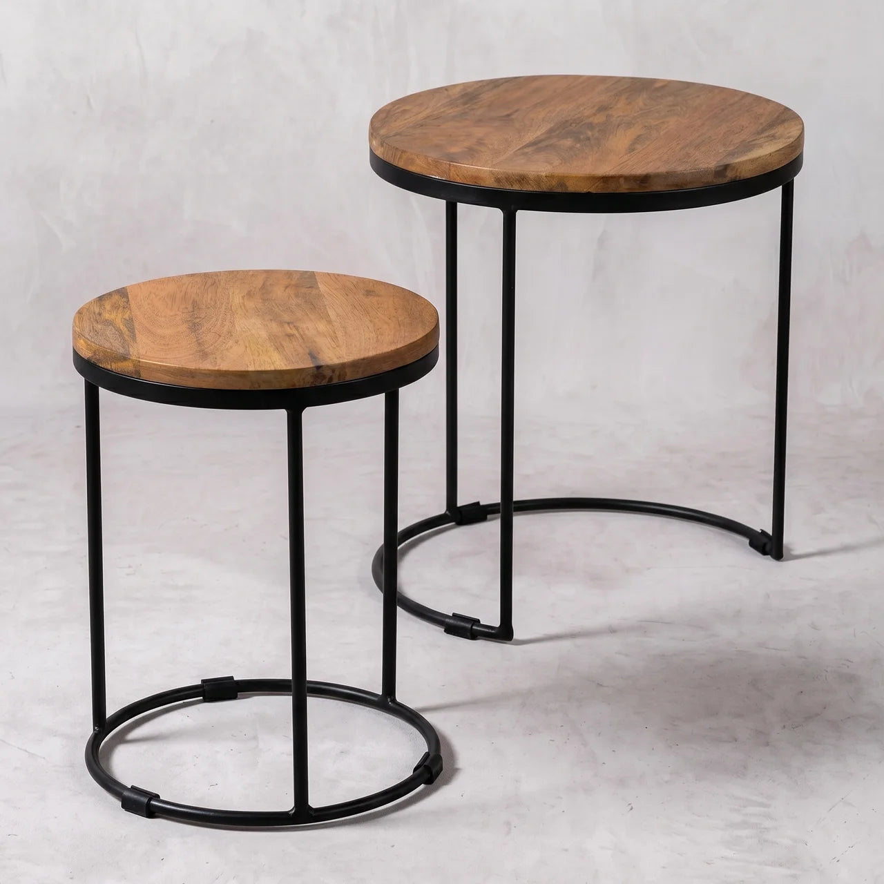 Round Stool Set of 2 with Iron Base