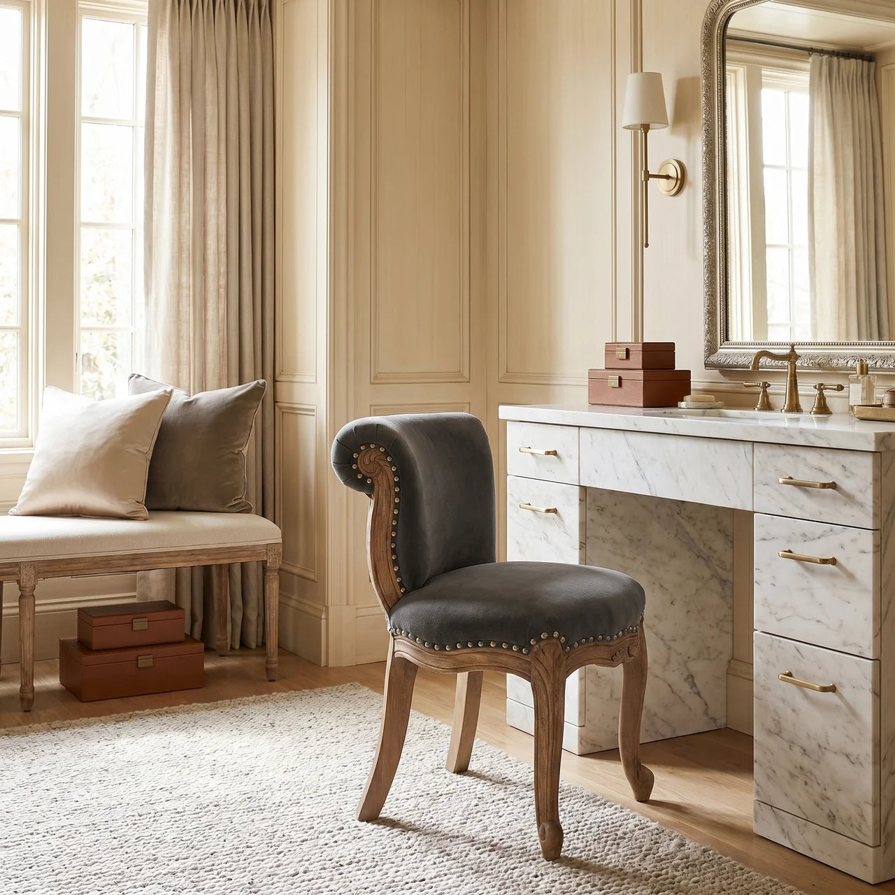 Grey Velvet Studded Chair