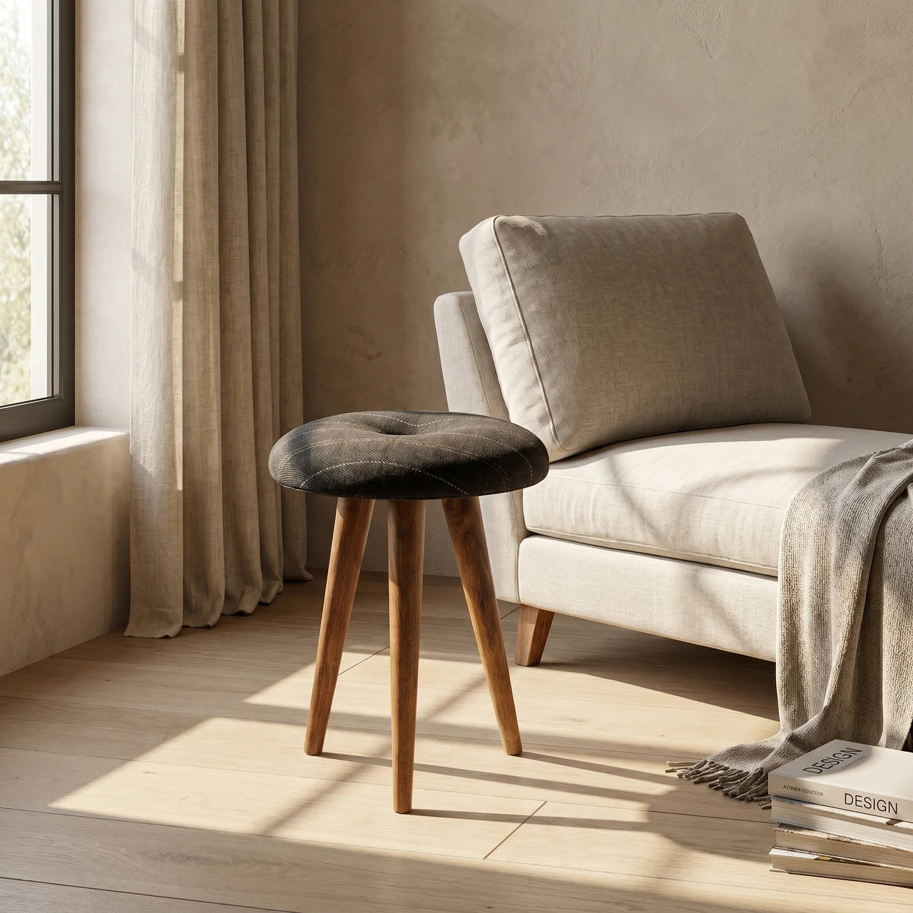 Tweed Patterned Footstool