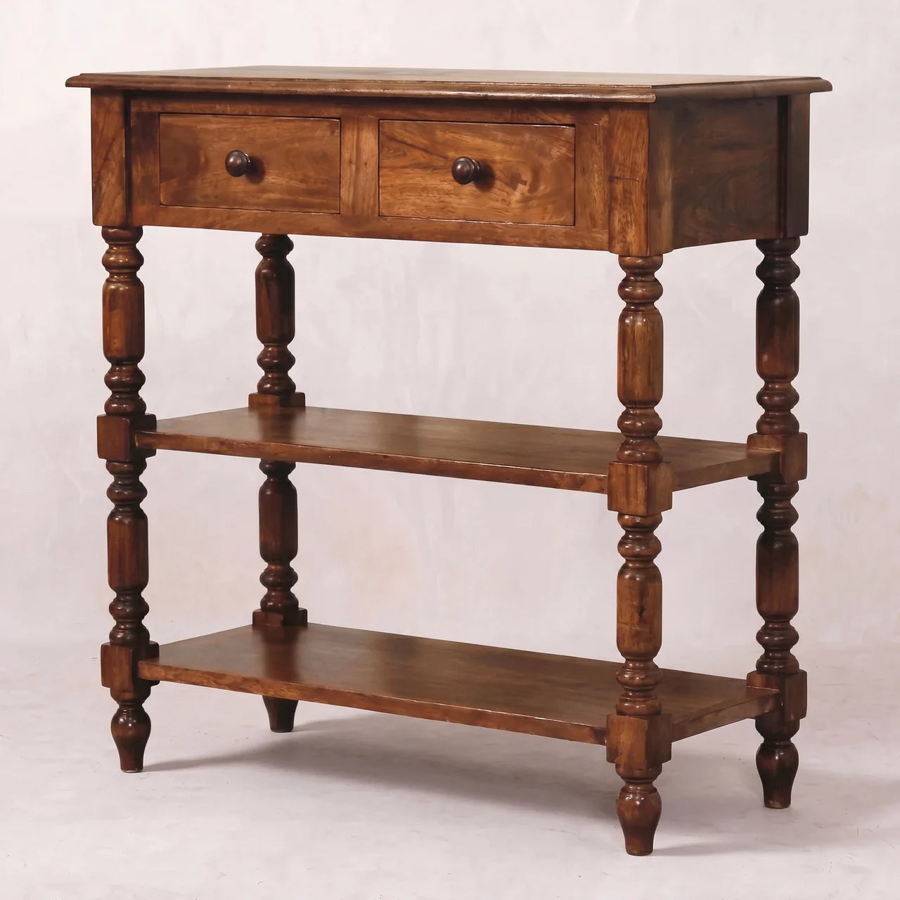 Turned Leg Side Table with Shelves